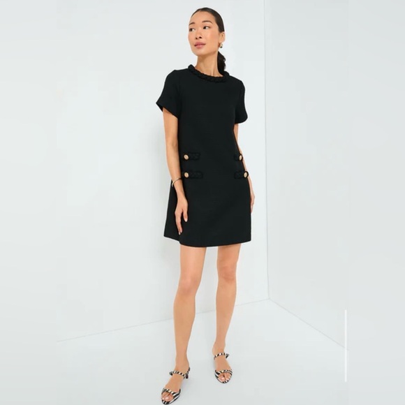 Tuckernuck Jackie Black Tweed Gold Button Dress Size Xs - Picture 4 of 15